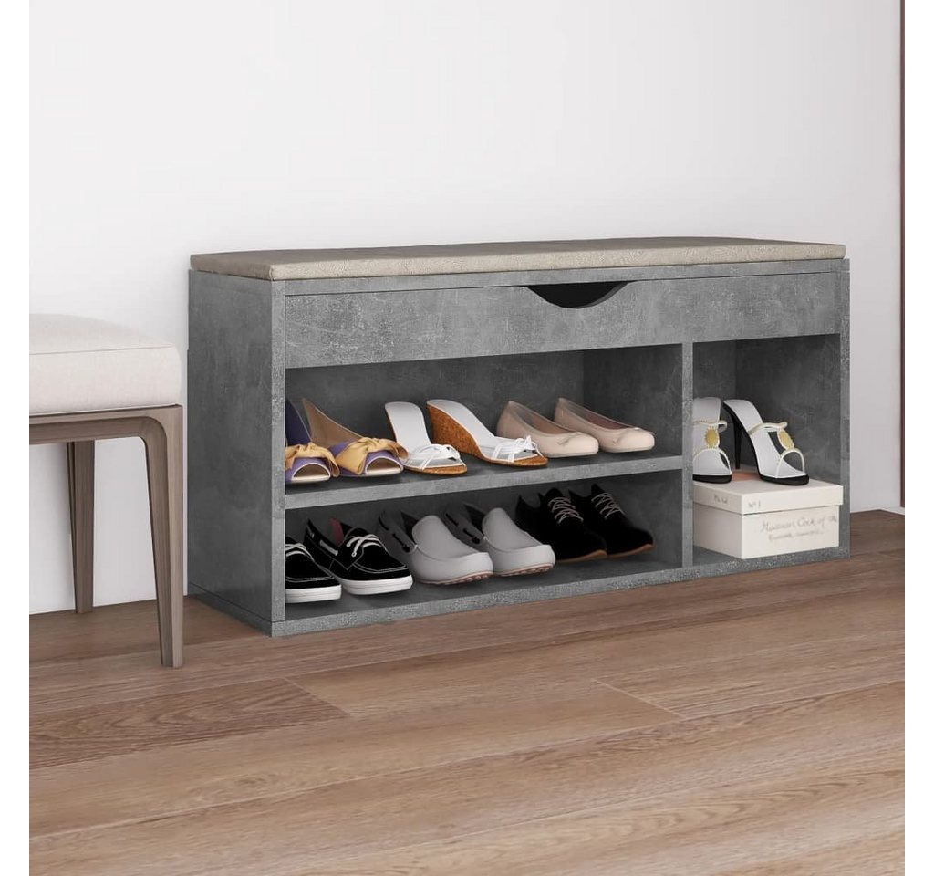 furnicato Schuhregal Schuhbank mit Kissen Betongrau 104x30x49 cm Holzwerkstoff von furnicato