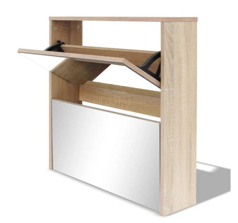 furnicato Schuhschrank mit 2 Fächern Spiegel Eiche-Optik 63x17x67 cm (1-St) von furnicato