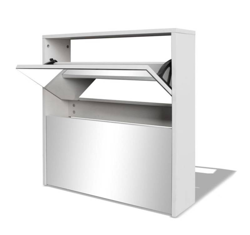 furnicato Schuhschrank mit 2 Fächern Spiegel Weiß 63x17x67 cm (1-St) von furnicato