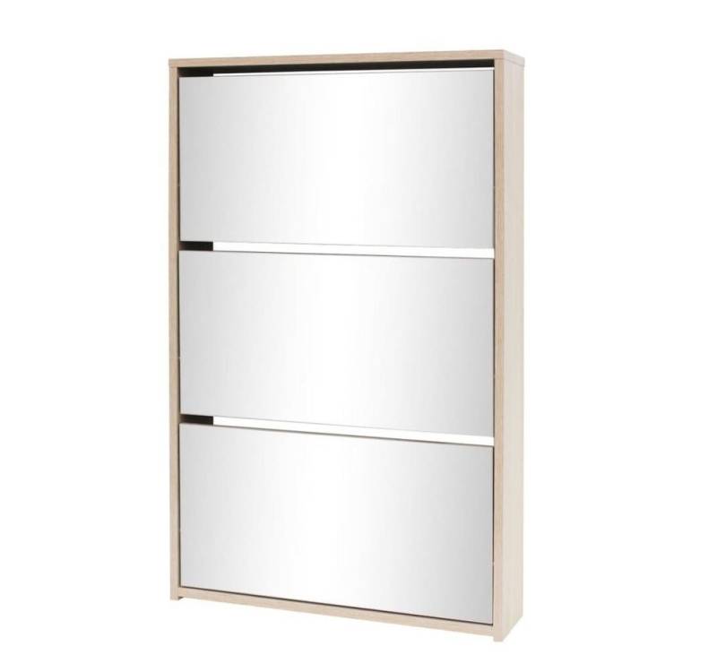furnicato Schuhschrank mit 3 Fächern Spiegel Eiche-Optik 63x17x102,5 cm (1-St) von furnicato