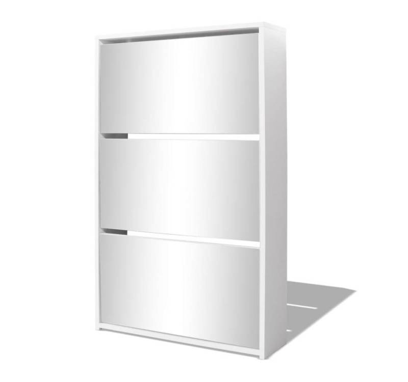 furnicato Schuhschrank mit 3 Fächern Spiegel Weiß 63x17x102,5 cm (1-St) von furnicato