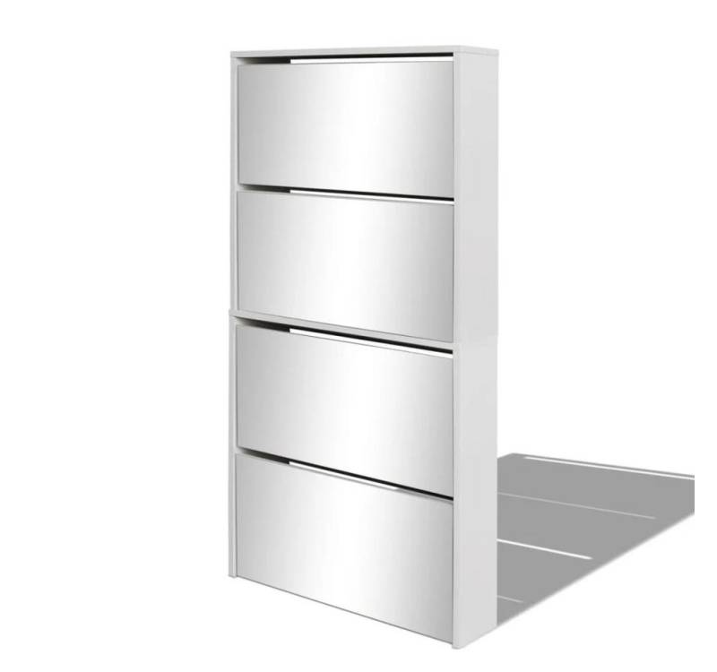 furnicato Schuhschrank mit 4 Fächern Spiegel Weiß 63x17x134 cm (1-St) von furnicato