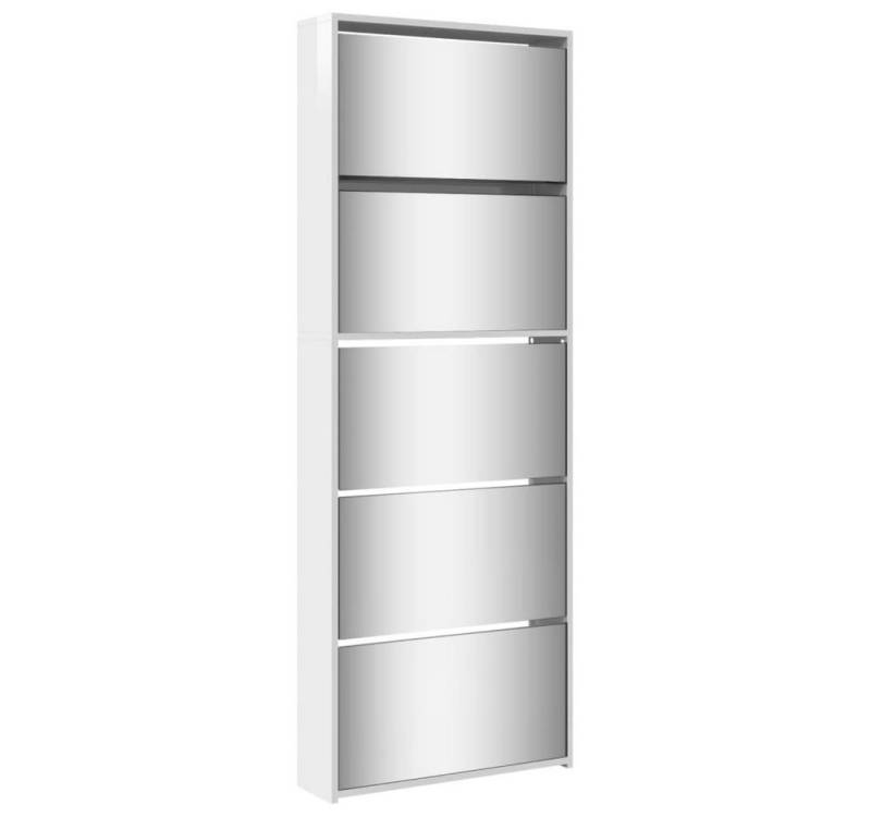 furnicato Schuhschrank mit Spiegel 5 Fächer Hochglanz-Weiß 63x17x169,5 cm (1-St) von furnicato