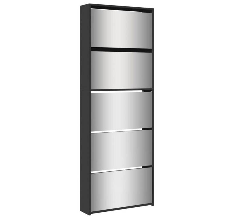 furnicato Schuhschrank mit Spiegel 5 Fächer Schwarz 63x17x169,5 cm (1-St) von furnicato
