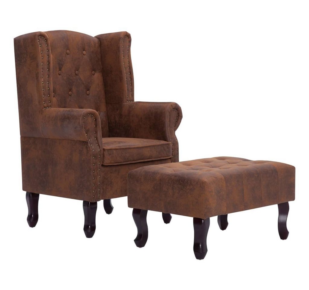 furnicato Sessel Chesterfield-und Fußhocker Braun Wildleder-Optik (1-St) von furnicato