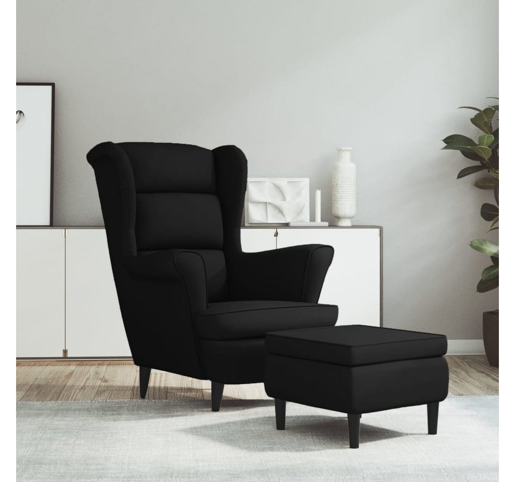 furnicato Sessel Ohrensessel mit Hocker Schwarz Samt von furnicato