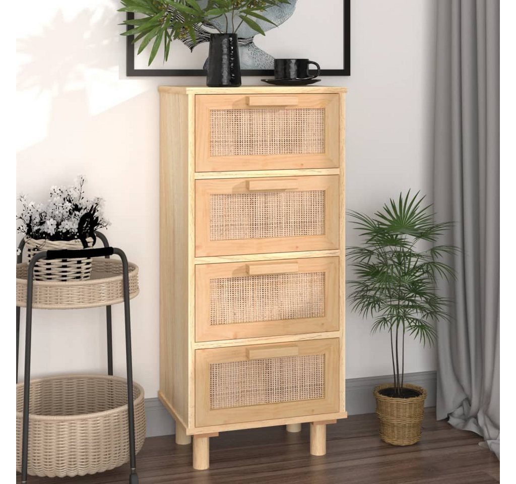 furnicato Sideboard Braun 40x30x90 cm Massivholz Kiefer und Natur-Rattan von furnicato