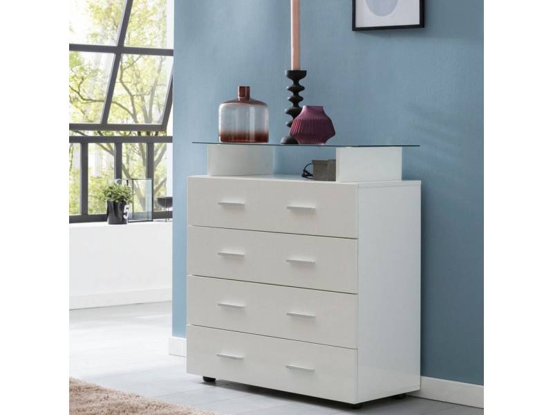 furnicato Sideboard Design Junis Weiß Hochglanz 76x84x35 cm Anrichte Holz Modern von furnicato