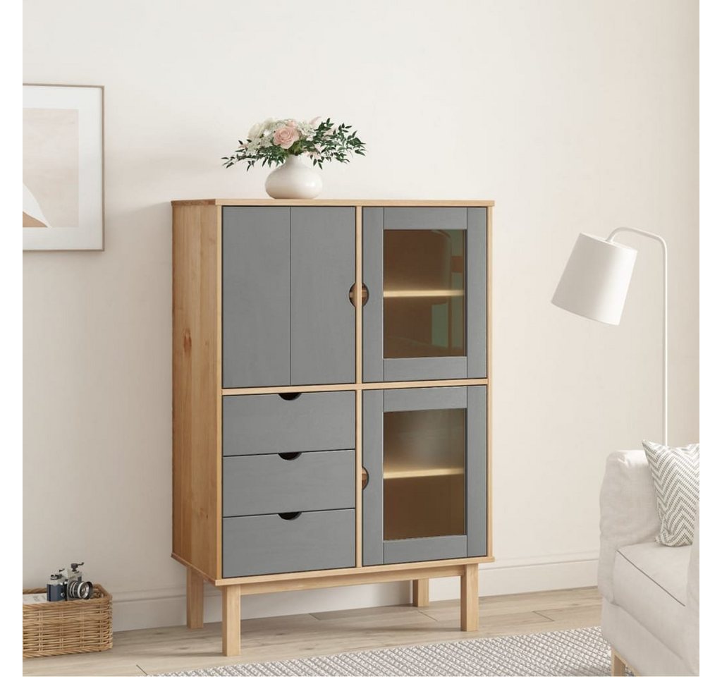 furnicato Sideboard Highboard OTTA Braun&Grau 85x43x125 cm Massivholz Kiefer von furnicato