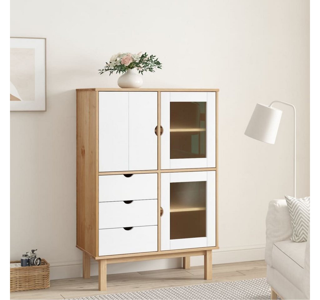 furnicato Sideboard Highboard OTTA Braun&Weiß 85x43x125 cm Massivholz Kiefer von furnicato