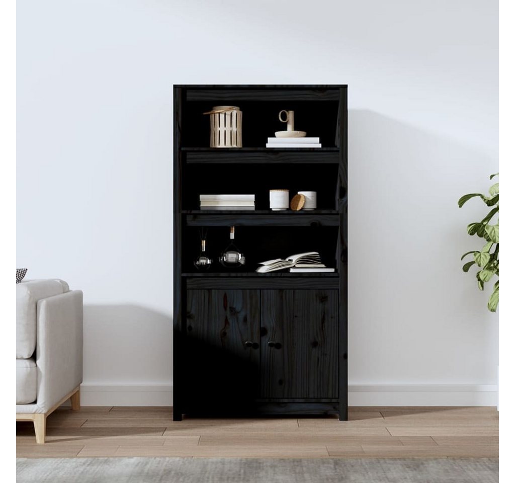 furnicato Sideboard Highboard Schwarz 80x35x154 cm Massivholz Kiefer von furnicato