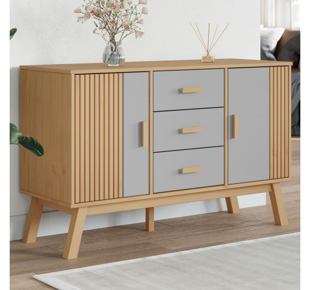 furnicato Sideboard OLDEN Grau und Braun 114x43x73,5 cm Massivholz Kiefer (1 St) von furnicato