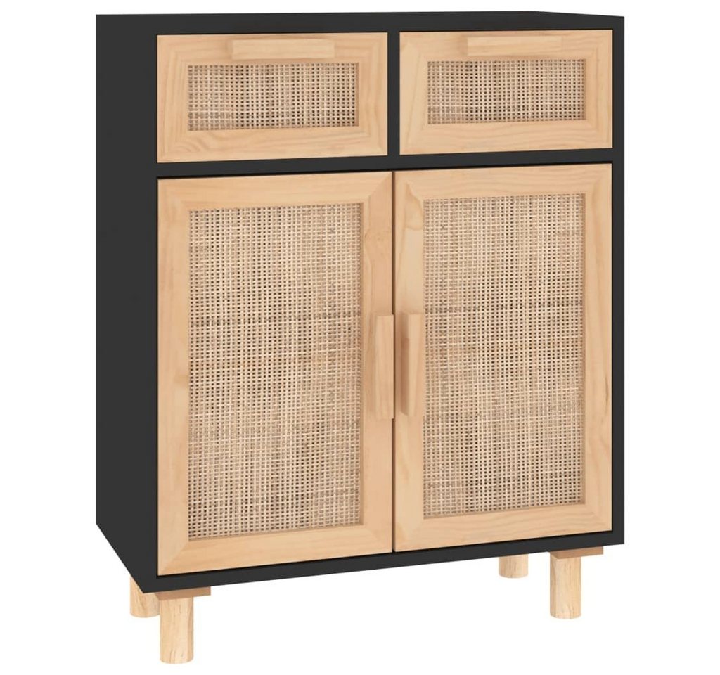 furnicato Sideboard Schwarz 60x30x75cm Massivholz Kiefer und Natur-Rattan (1 St) von furnicato