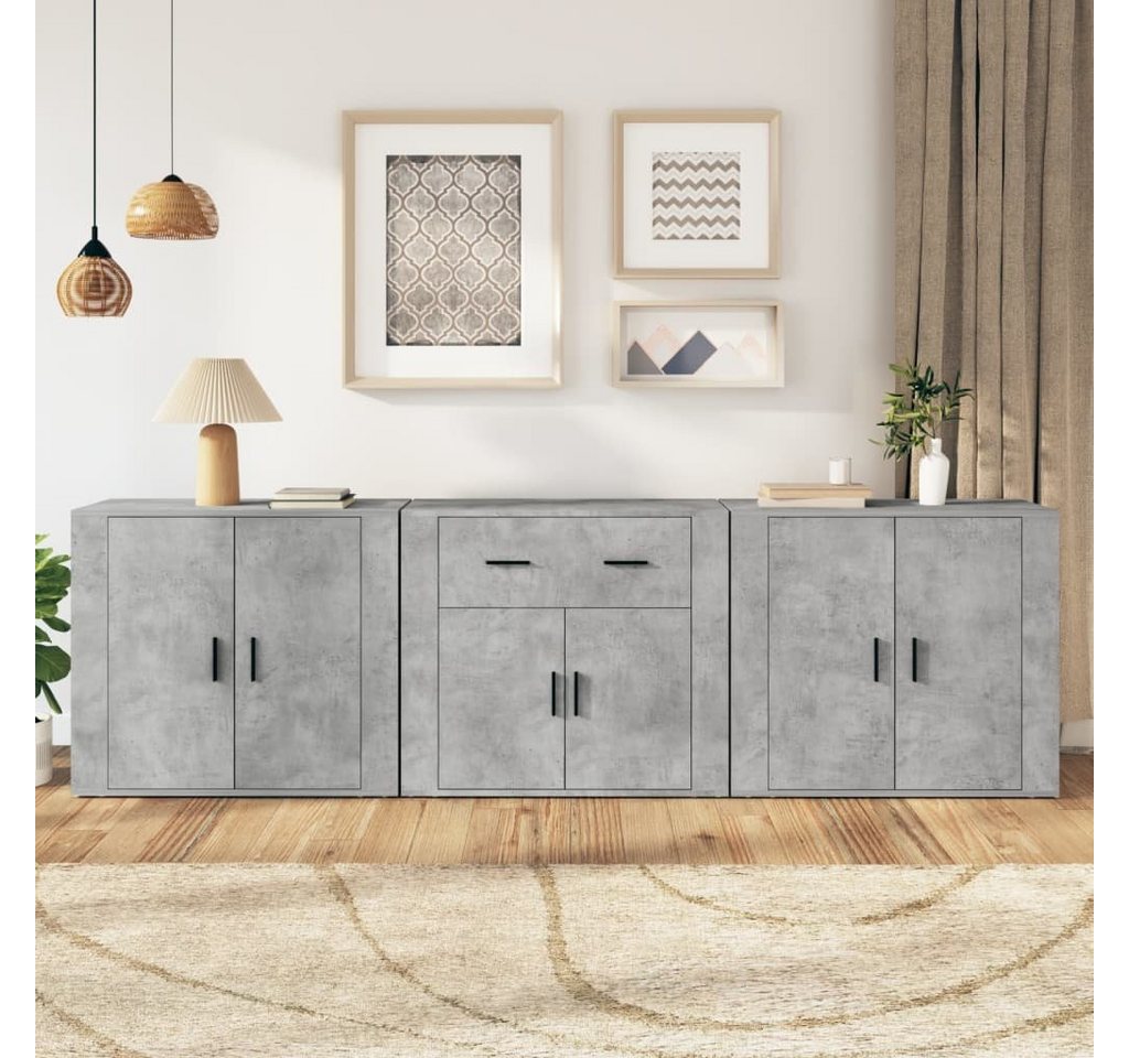 furnicato Sideboard Sideboards 3 Stk. Betongrau Holzwerkstoff von furnicato