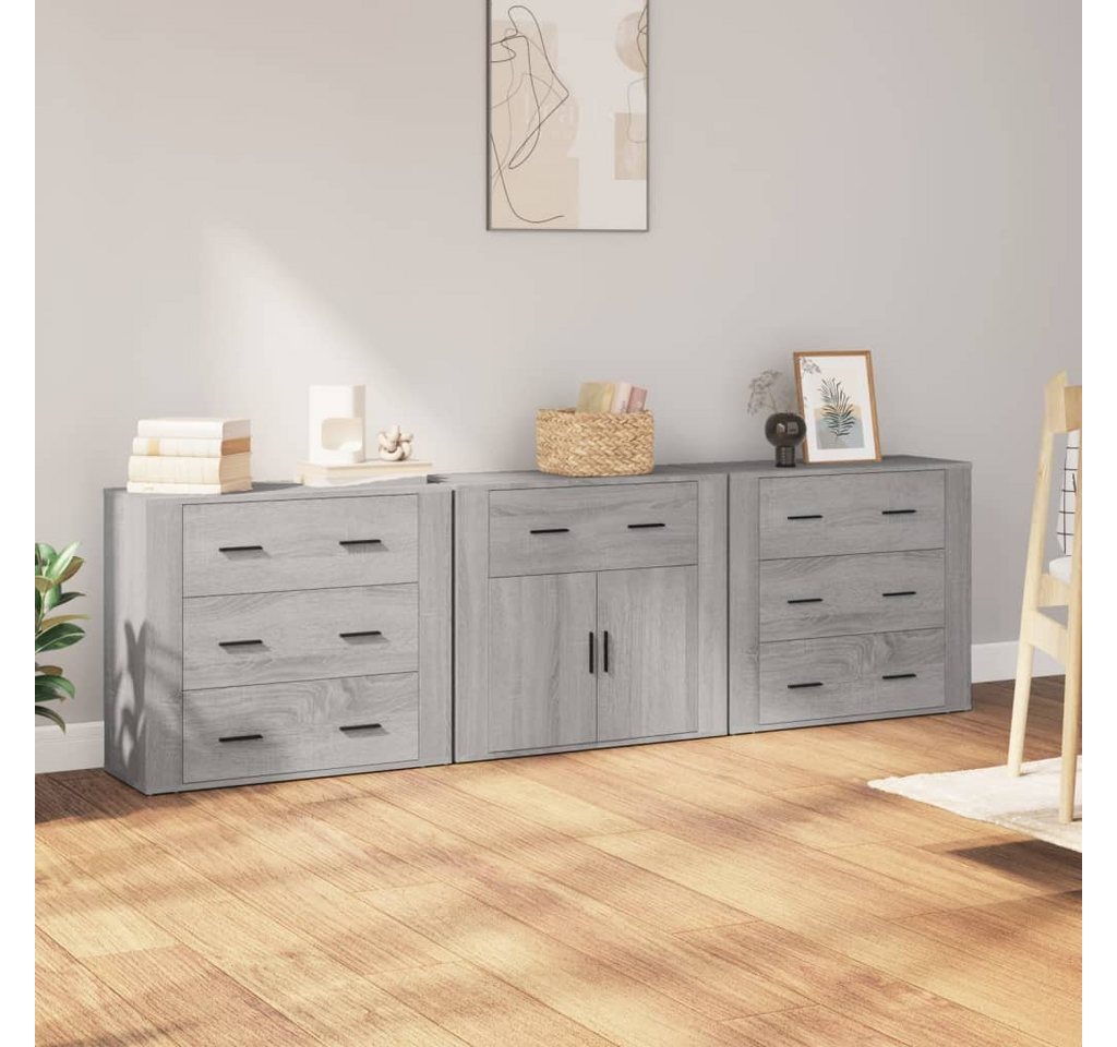 furnicato Sideboard Sideboards 3 Stk. Grau Sonoma Holzwerkstoff von furnicato