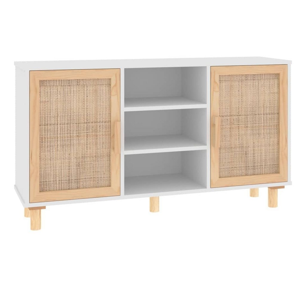 furnicato Sideboard Weiß 105x30x60 cm Massivholz Kiefer und Natur-Rattan von furnicato