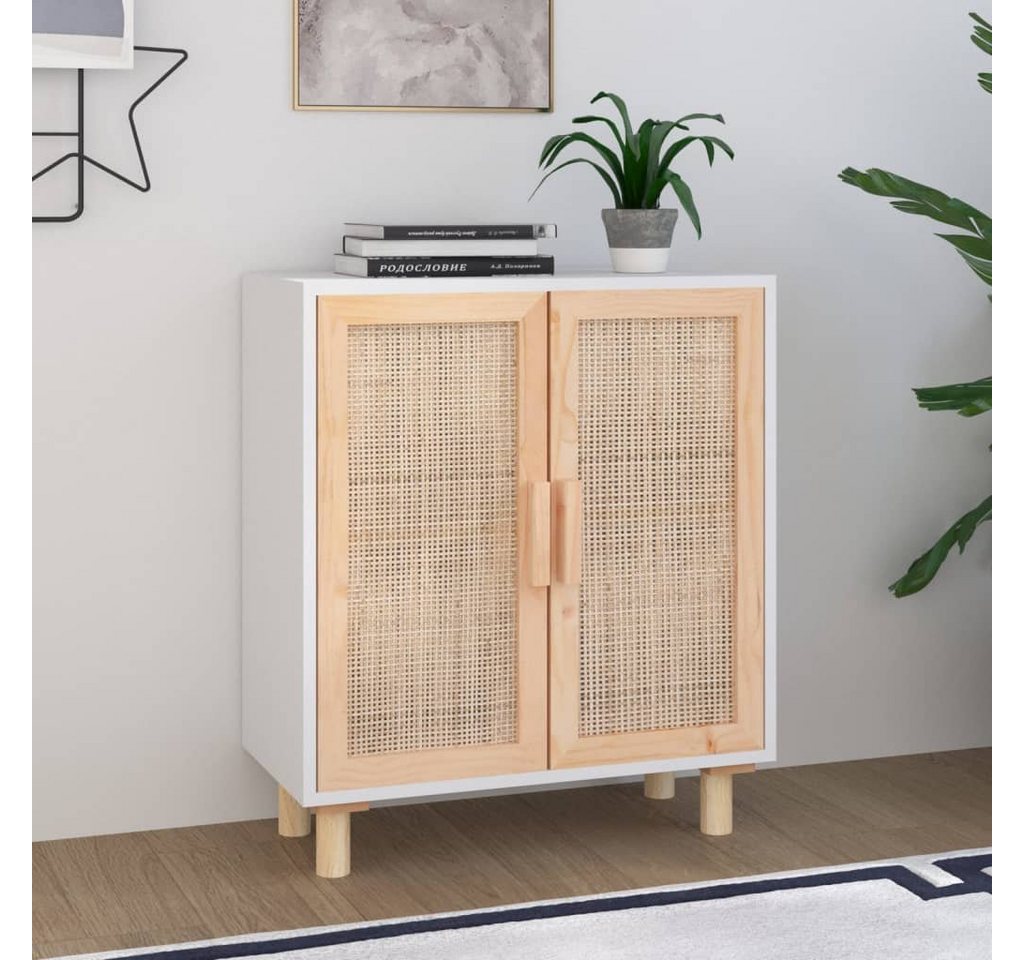 furnicato Sideboard Weiß 60x30x70 cm Massivholz Kiefer und Natur-Rattan von furnicato