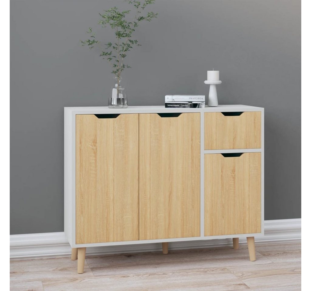 furnicato Sideboard Weiß und Sonoma-Eiche 90x30x72 cm Holzwerkstoff von furnicato