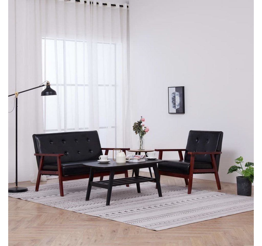 furnicato Sofa 2-tlg. Sofagarnitur Schwarz Kunstleder von furnicato