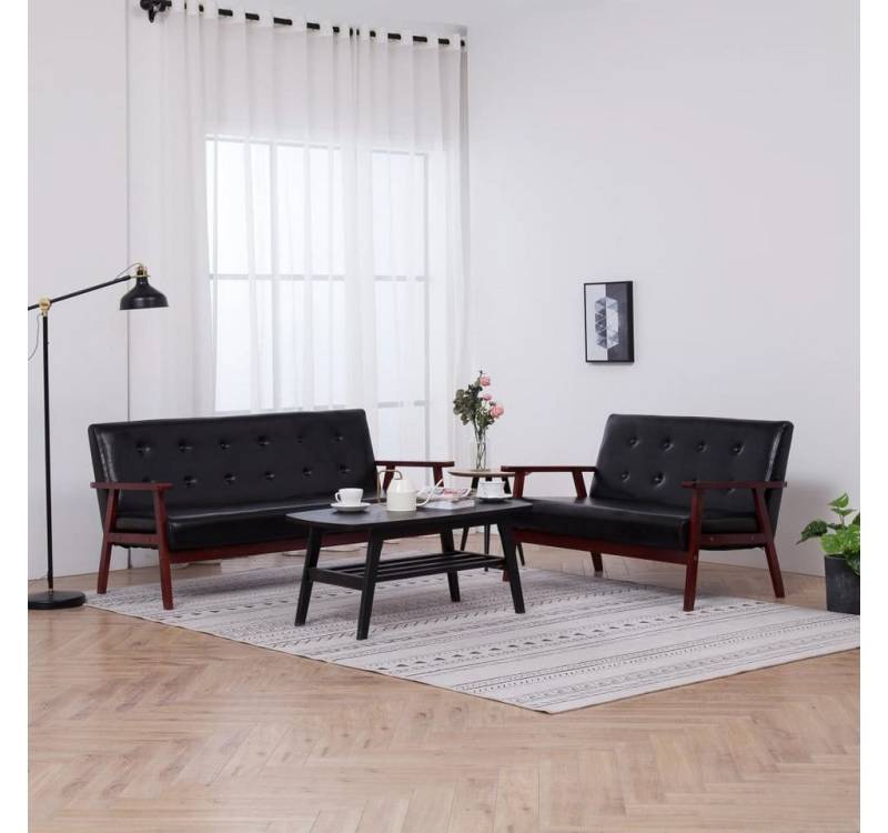 furnicato Sofa 2-tlg. Sofagarnitur Schwarz Kunstleder von furnicato