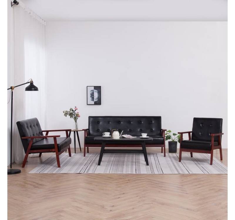 furnicato Sofa 3-tlg. Sofagarnitur Schwarz Kunstleder von furnicato