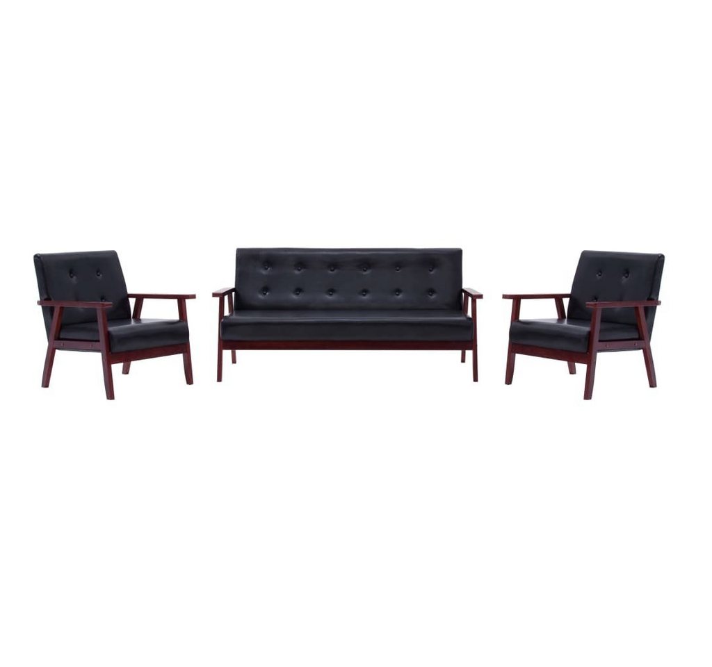 furnicato Sofa 3-tlg. Sofagarnitur Schwarz Kunstleder von furnicato
