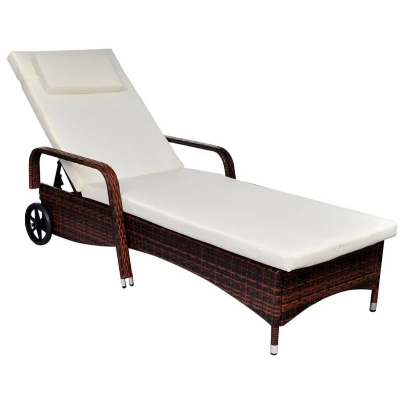 furnicato Sonnenliege mit Polster & Rollen Poly Rattan Braun furnicato Sonnenliege mit Polster & Rollen Poly Rattan Braun von furnicato