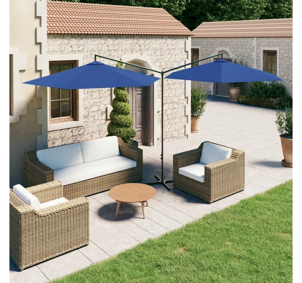 furnicato Sonnenschirm Doppel-mit Stahlmast Azurblau 600 cm von furnicato