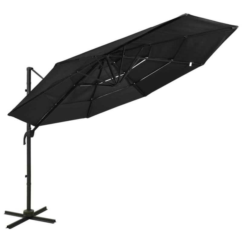 furnicato Sonnenschirm mit Aluminium-Mast 4-lagig Schwarz 3x3 m von furnicato