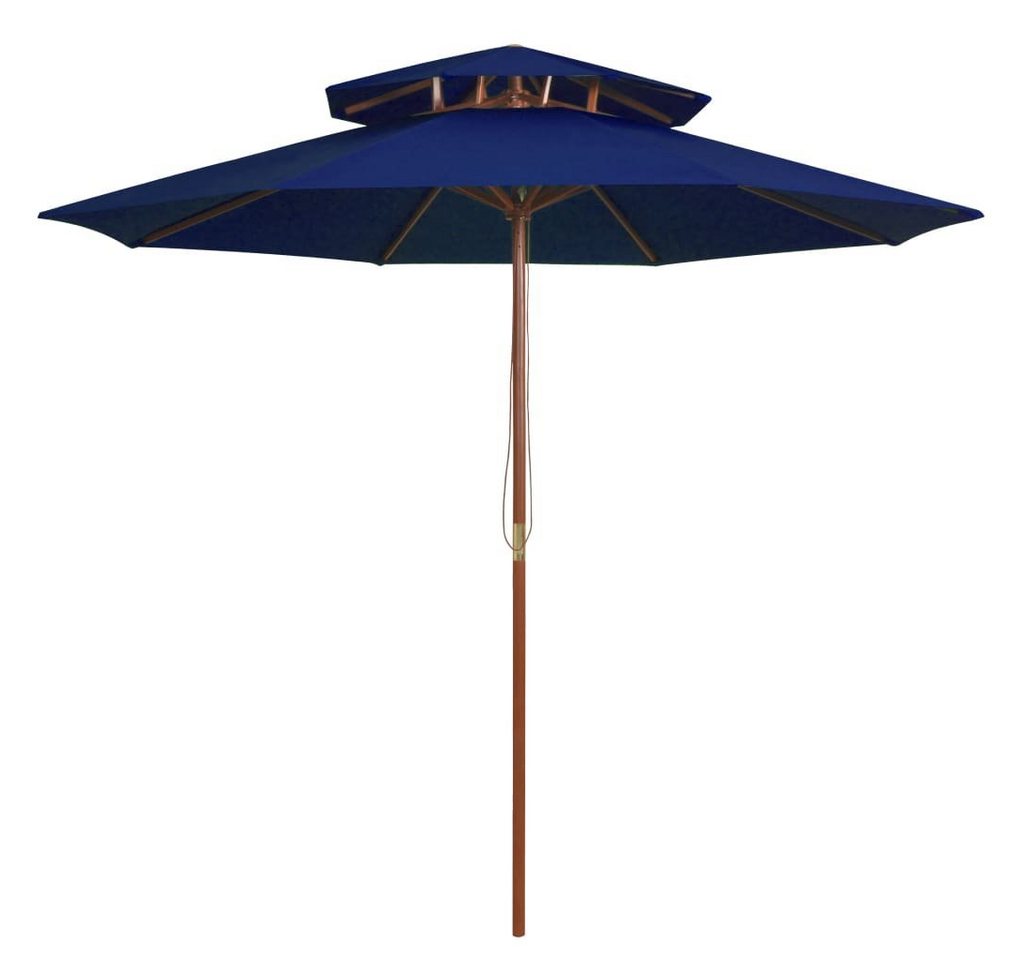 furnicato Sonnenschirm mit Doppeldach und Holzmast Blau 270 cm von furnicato