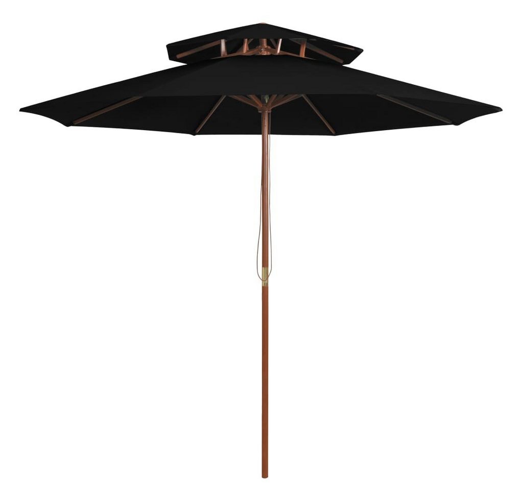 furnicato Sonnenschirm mit Doppeldach und Holzmast Schwarz 270 cm von furnicato