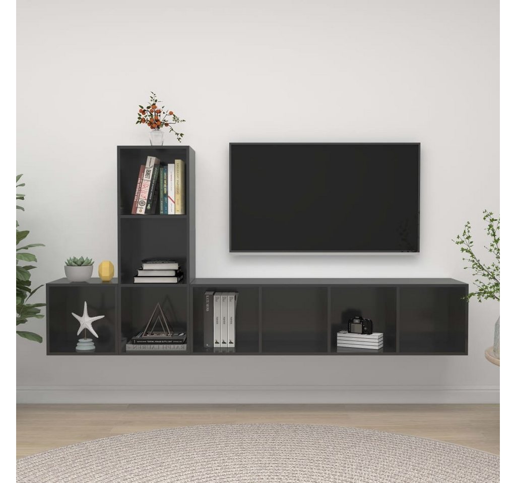 furnicato TV-Schrank 3-tlg. TV-Schrank-Set Hochglanz-Grau Holzwerkstoff von furnicato