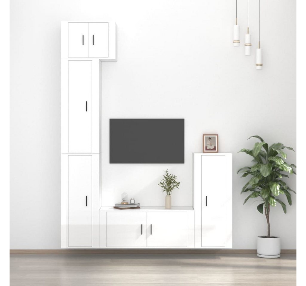 furnicato TV-Schrank 5-tlg. TV-Schrank-Set Hochglanz-Weiß Holzwerkstoff von furnicato