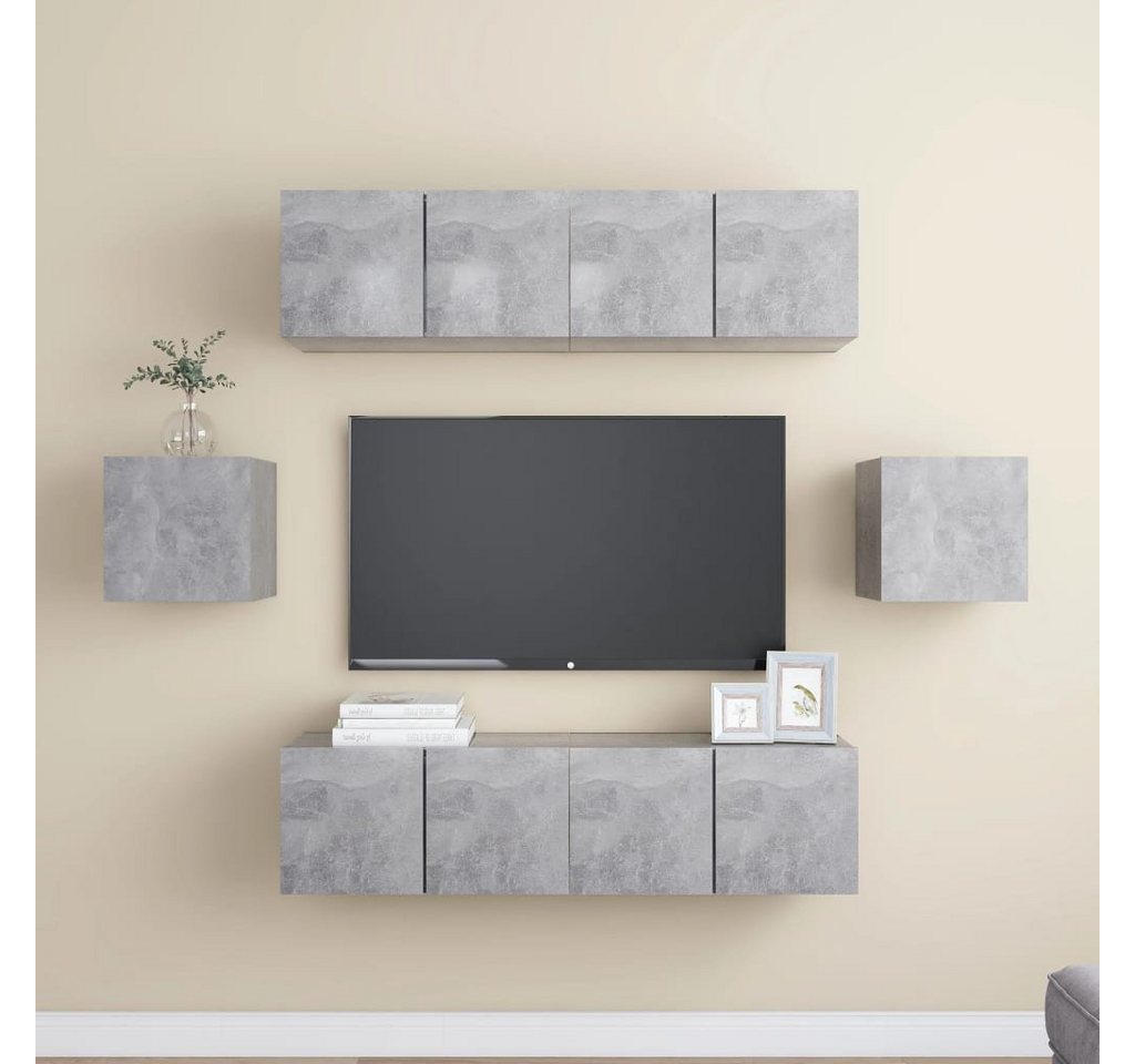 furnicato TV-Schrank 6-tlg. TV-Schrank-Set Betongrau Holzwerkstoff (1-St) von furnicato