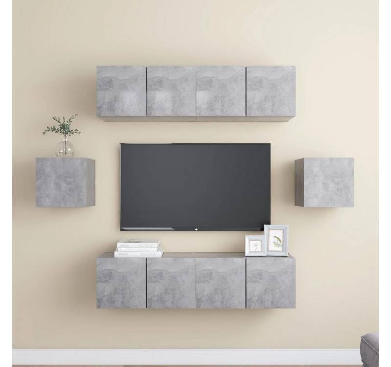 furnicato TV-Schrank 6-tlg. TV-Schrank-Set Betongrau Holzwerkstoff (1-St) von furnicato