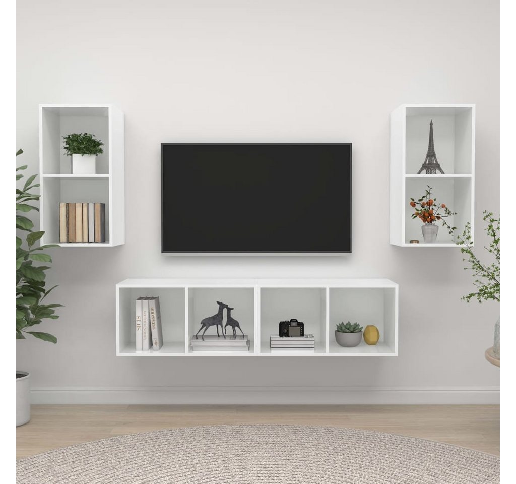 furnicato TV-Schrank TV-Wandschränke 4 Stk. Hochglanz-Weiß Holzwerkstoff von furnicato