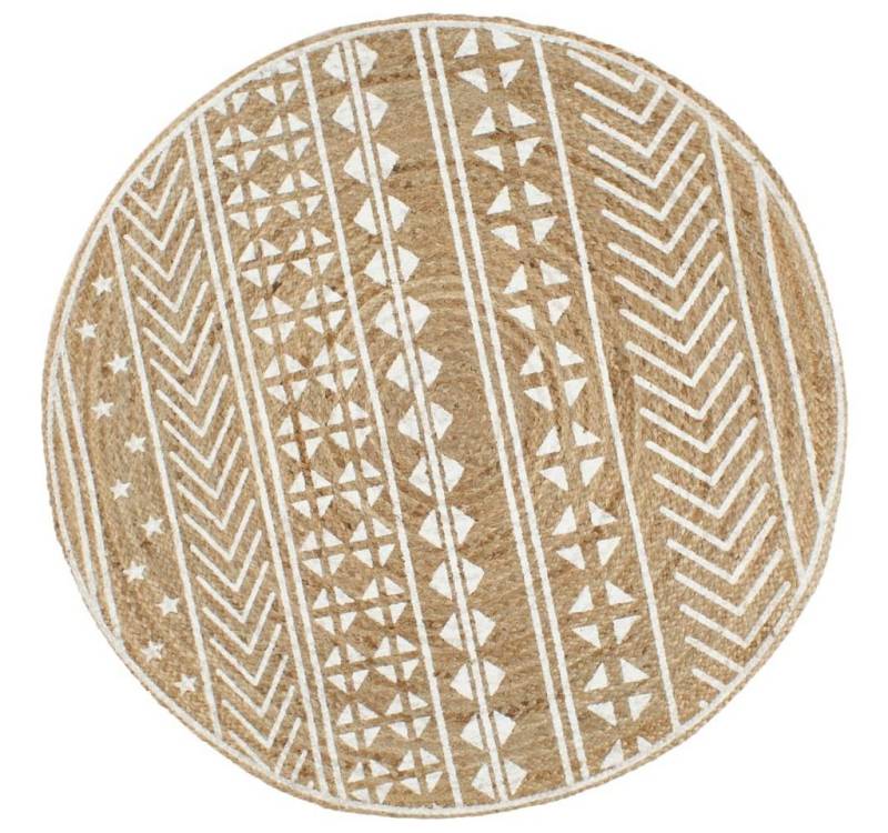 furnicato Teppich Handgefertigt Jute Weißer Druck 90 cm furnicato Teppich Handgefertigt Jute Weißer Druck 90 cm von furnicato