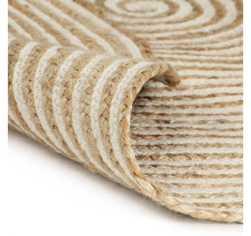 furnicato Teppich Handgefertigt Jute mit Spiralen-Design Weiß 120 cm von furnicato