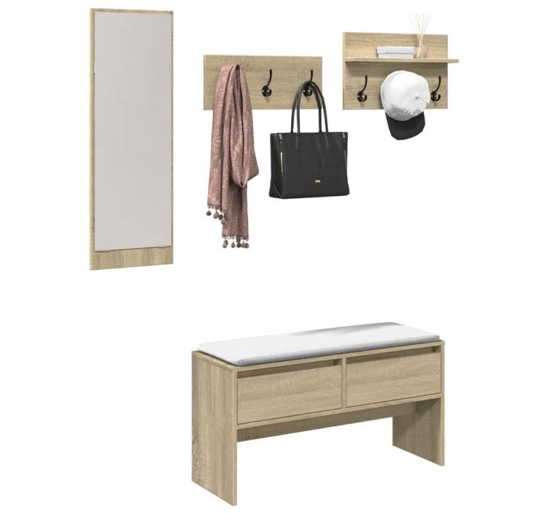 furnicato Truhenbank 4-tlg. Garderoben-Set Sonoma-Eiche Holzwerkstoff (1-St) von furnicato