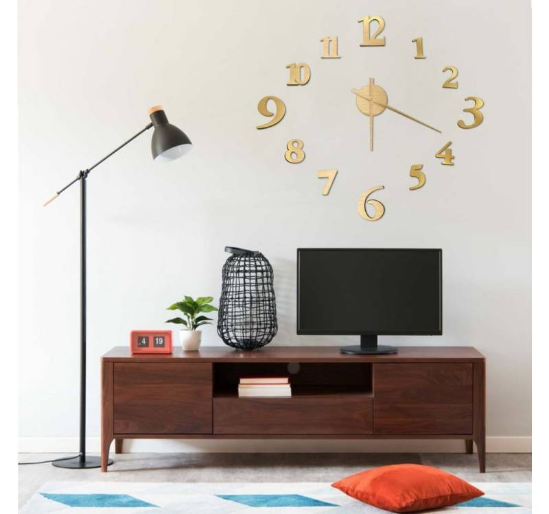 furnicato Uhr 3D-Wanduhr Modernes Design Golden 100 cm XXL von furnicato
