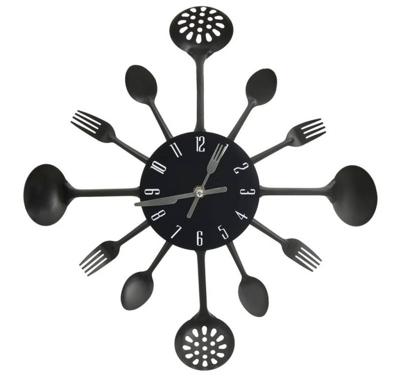 furnicato Uhr Wanduhr mit Löffel und Gabel Design Schwarz 40 cm Aluminium von furnicato