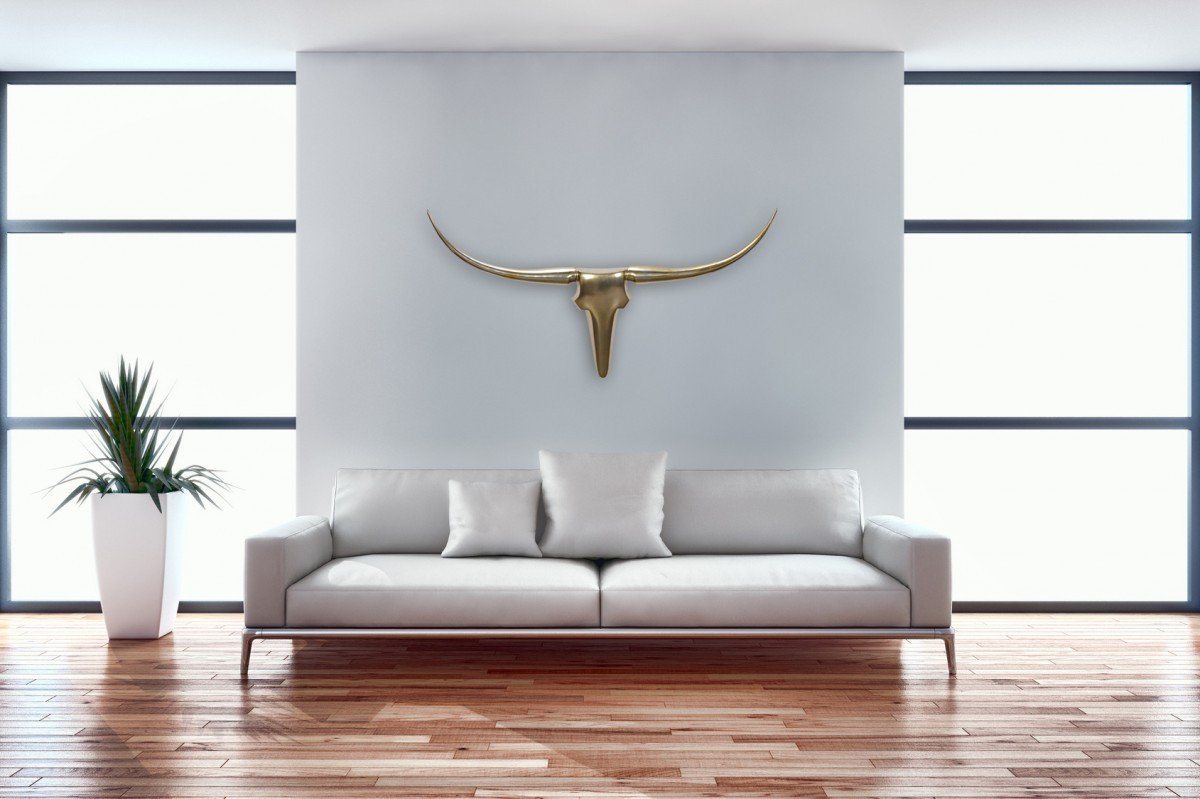 furnicato Wanddekoobjekt Deko Geweih Bull M Gold 100 cm Aluminium von furnicato