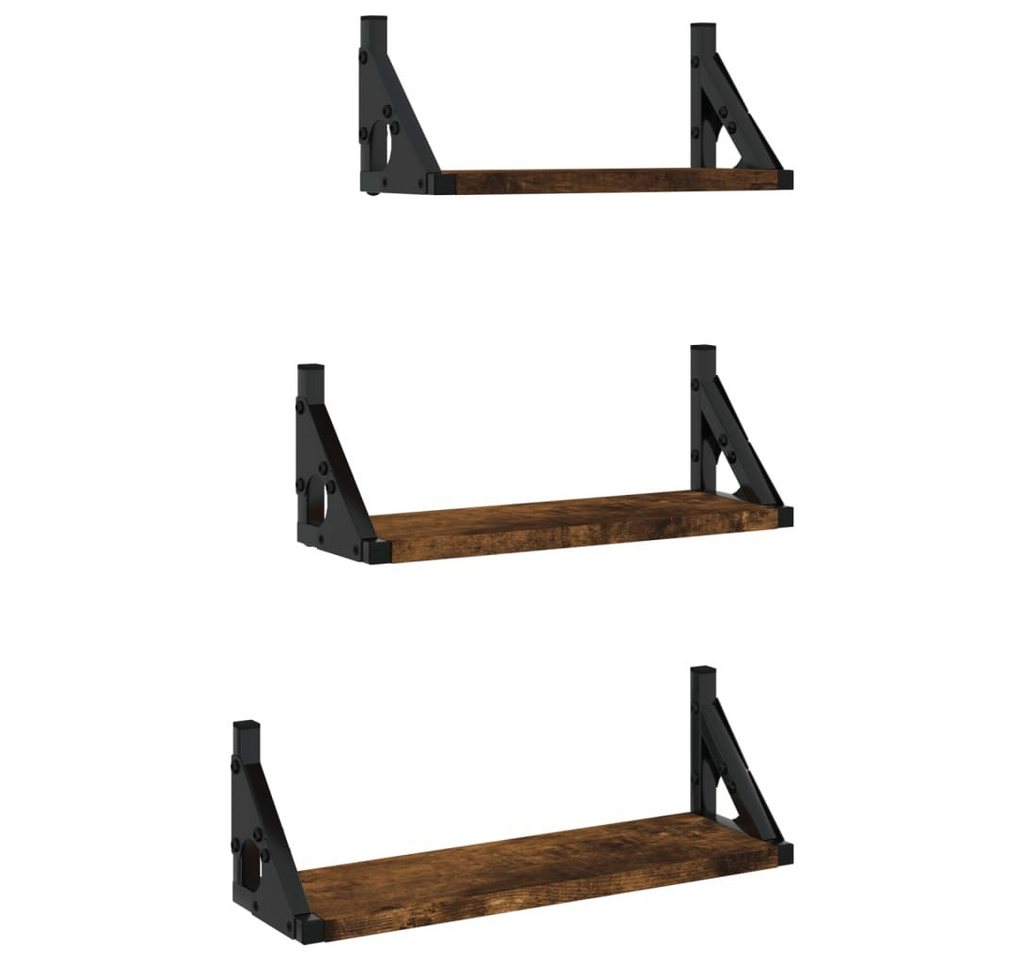 furnicato Wandregal 3-tlg. Wandregal-Set Räuchereiche Holzwerkstoff, 1-tlg. von furnicato