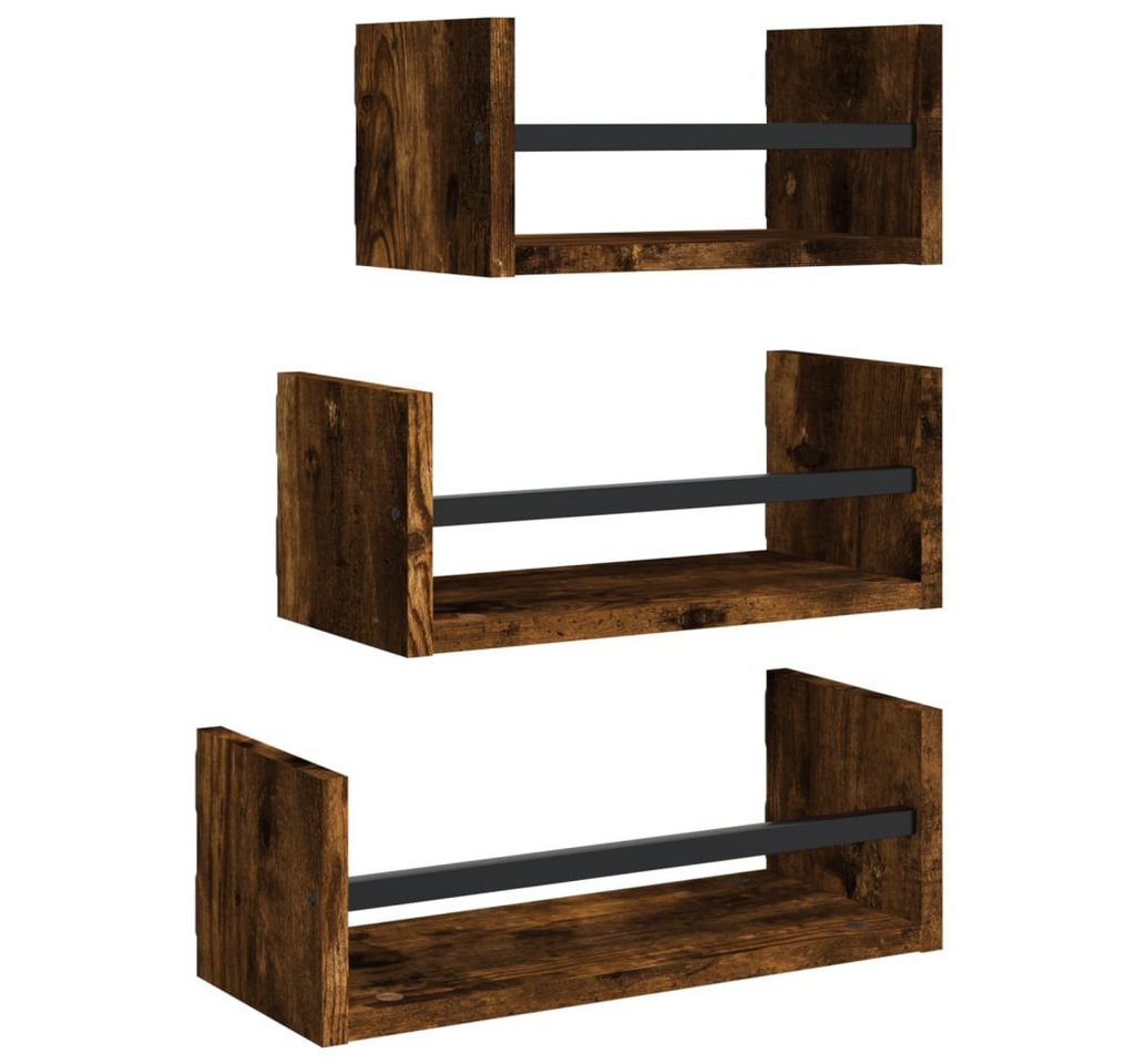furnicato Wandregal 3-tlg. Wandregal-Set mit Stangen Räuchereiche Holzwerkstoff, 1-tlg. von furnicato