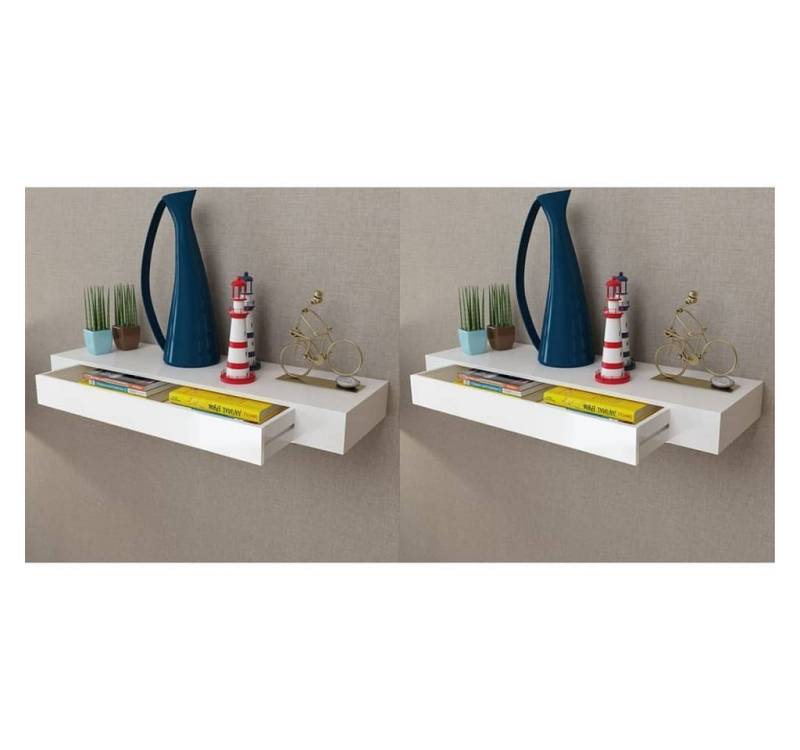 furnicato Wandregal Hängeregal mit Schubladen 2 Stk. Weiß 80 cm, 1-tlg. von furnicato