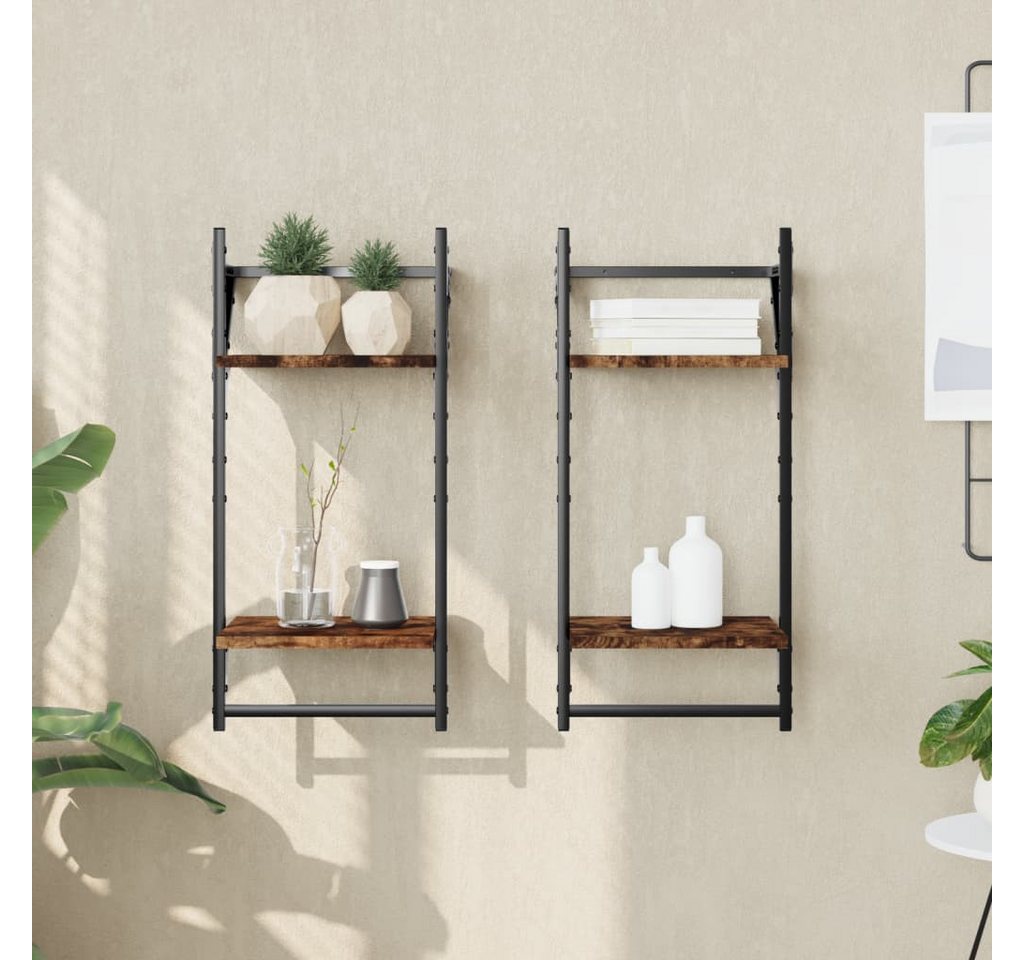 furnicato Wandregal Wandregale mit 2 Ablagen & Stangen 2 Stk. Räuchereiche, 1-tlg. von furnicato