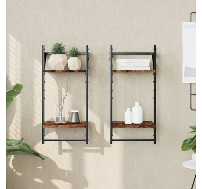 furnicato Wandregal Wandregale mit 2 Ablagen & Stangen 2 Stk. Räuchereiche, 1-tlg. von furnicato