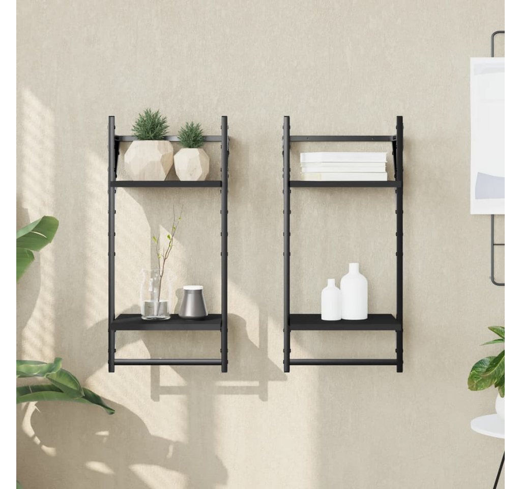furnicato Wandregal Wandregale mit 2 Ablagen & Stangen 2 Stk. Schwarz 30x25x65 cm, 1-tlg. von furnicato