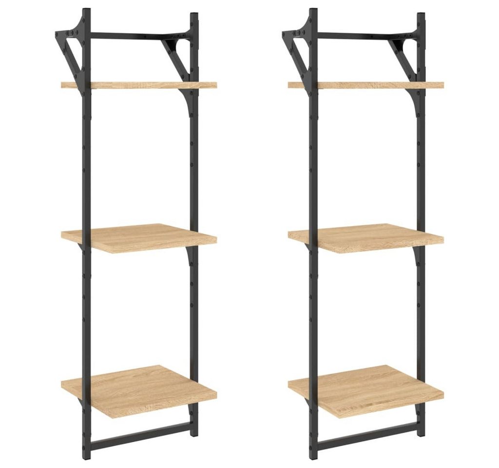 furnicato Wandregal Wandregale mit 3 Ablagen & Stangen 2 Stk. Sonoma Eiche, 2-tlg. von furnicato