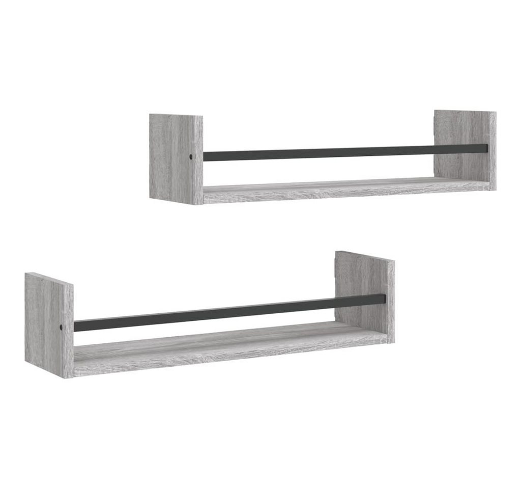 furnicato Wandregal Wandregale mit Stangen 2 Stk. Grau Sonoma 60x16x14 cm, 2-tlg. von furnicato